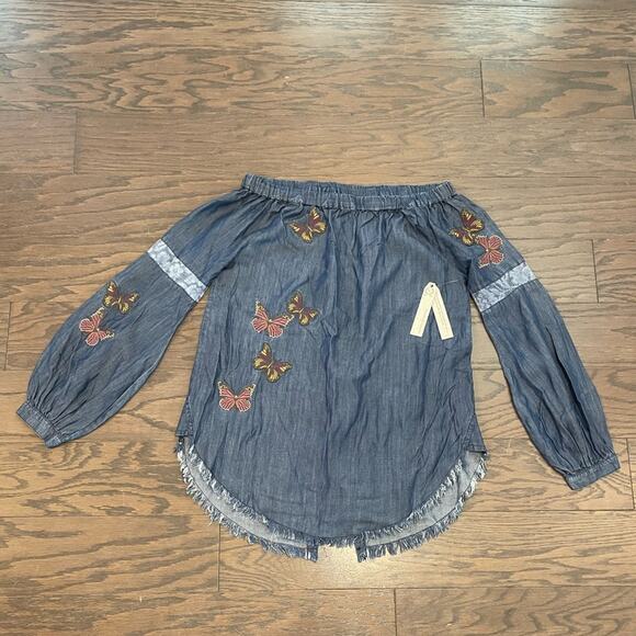 STANDARD GRACE BUTTERFLY EMBROIDERED TRIM Off the Shoulder Top Size Small NEW - Picture 1 of 11